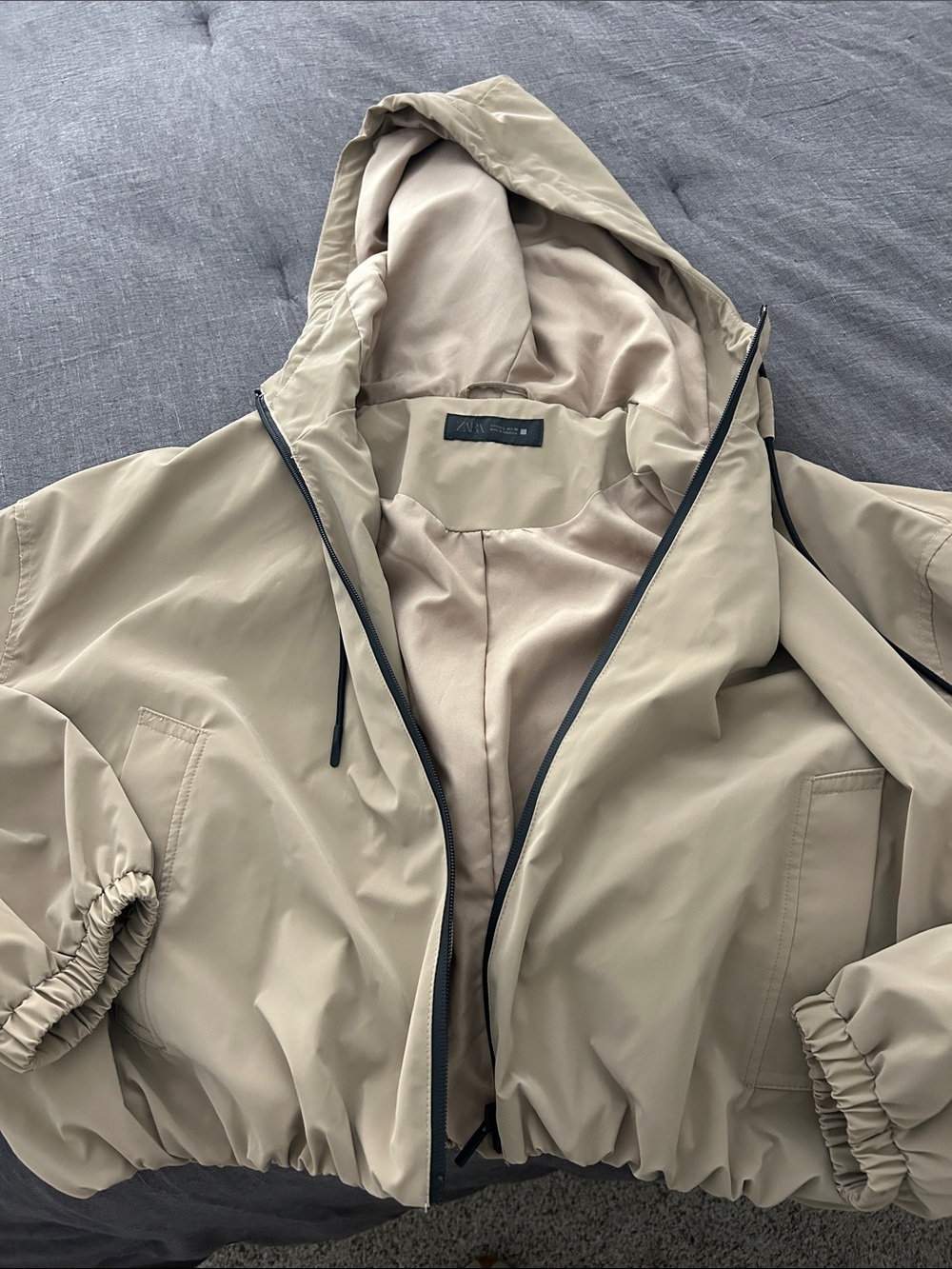 Zara Beige Hooded Windbreaker Jacket